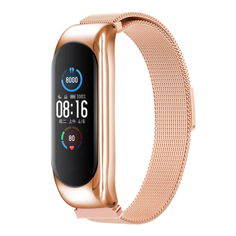 Solid three-bead metal wristband for Mi Band fitness tracker in rose gold colour