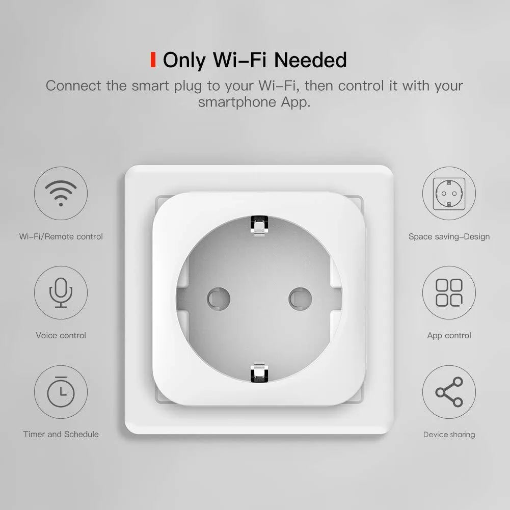 WiFi smart socket 16A with power meter, EU plug, PC shell, 55x50x82mm