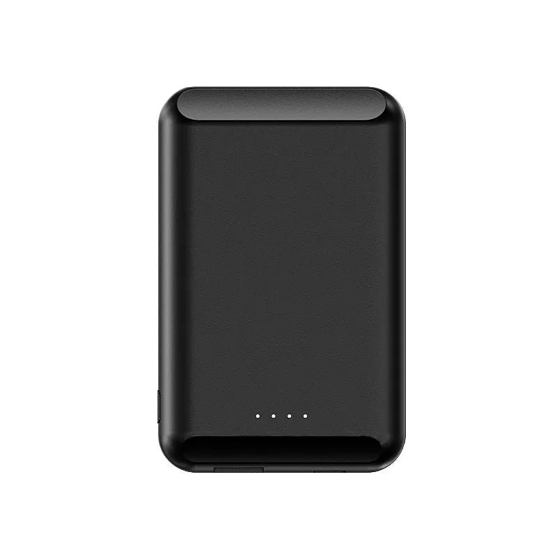 Magnetic wireless power bank portable charger in black, blue, green, pink, and white colours.