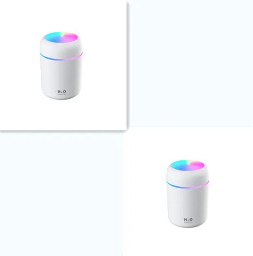 Pink, white or navy blue car humidifier with USB cable and colourful LED lights