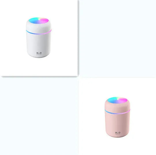 Pink, white or navy blue car humidifier with USB cable and colourful LED lights