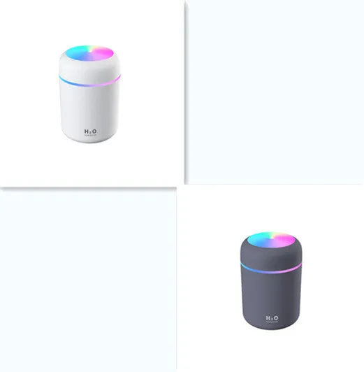Pink, white or navy blue car humidifier with USB cable and colourful LED lights
