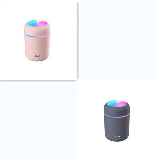 Pink, white or navy blue car humidifier with USB cable and colourful LED lights