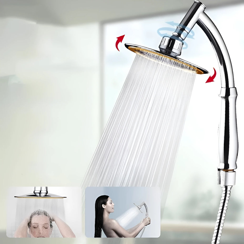 6-inch pressurised hand-held overhead shower head set in silver round finish