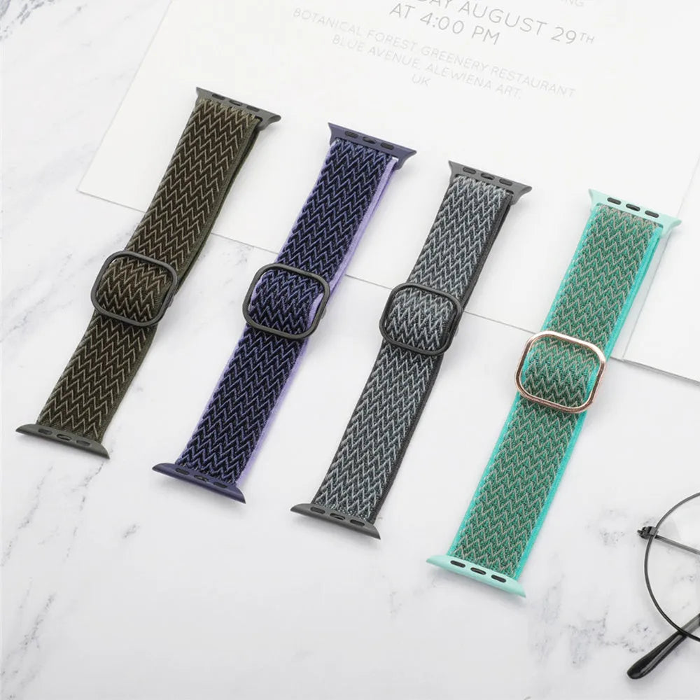 Braided elastic nylon wrist strap with wave pattern for Apple Watch in spearmint ice colour.