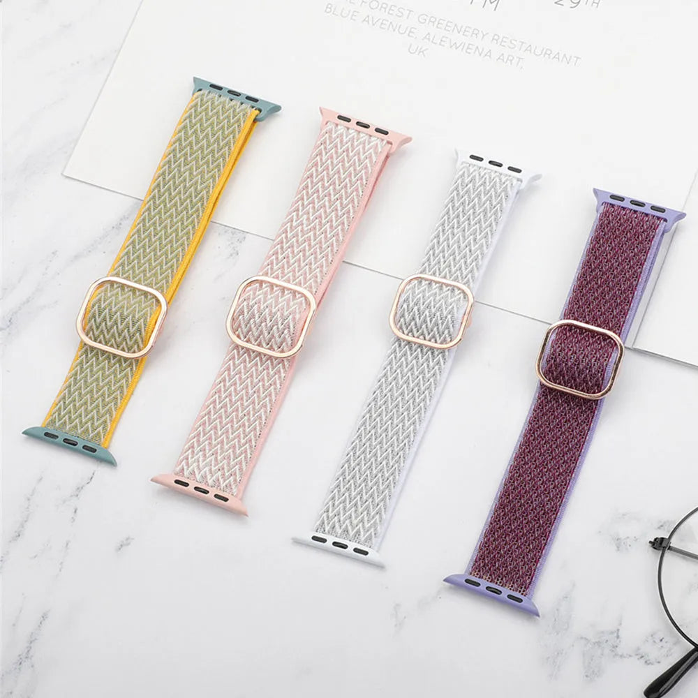 Braided elastic nylon wrist strap with wave pattern for Apple Watch in spearmint ice colour.