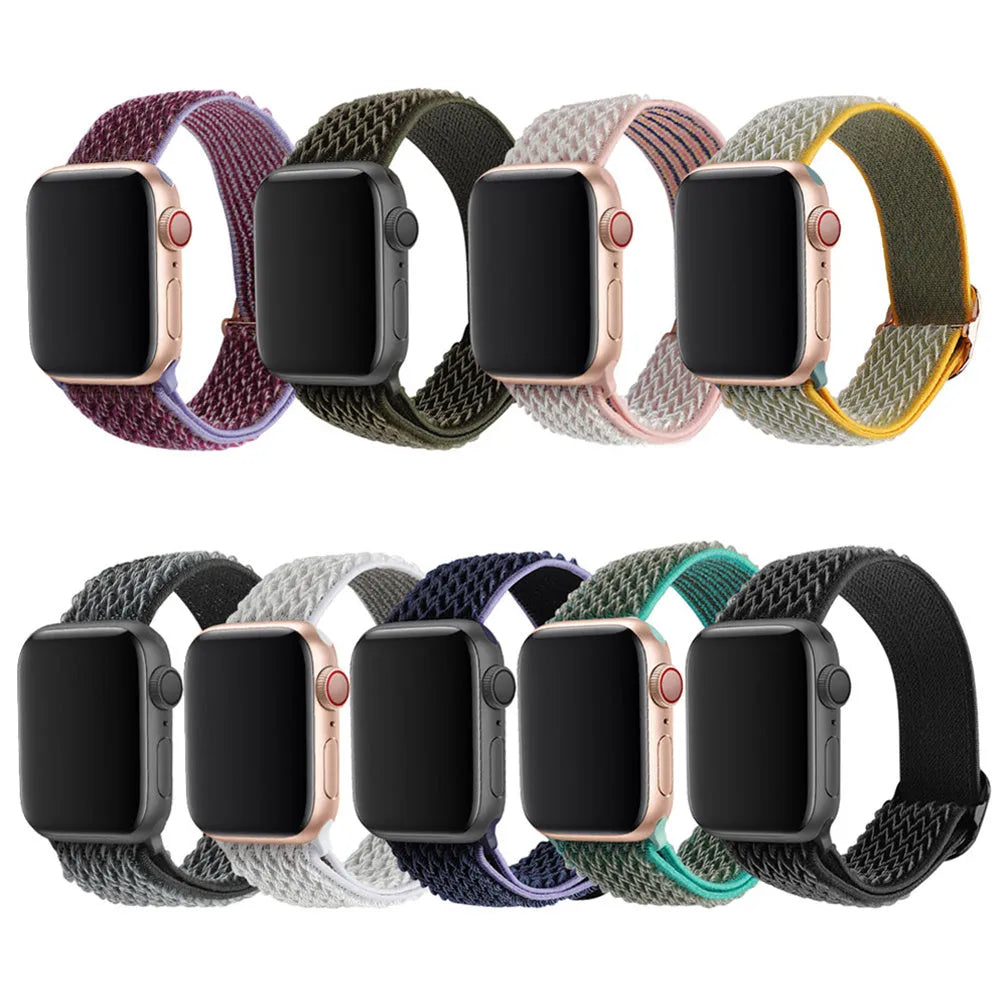 Braided elastic nylon wrist strap with wave pattern for Apple Watch in spearmint ice colour.