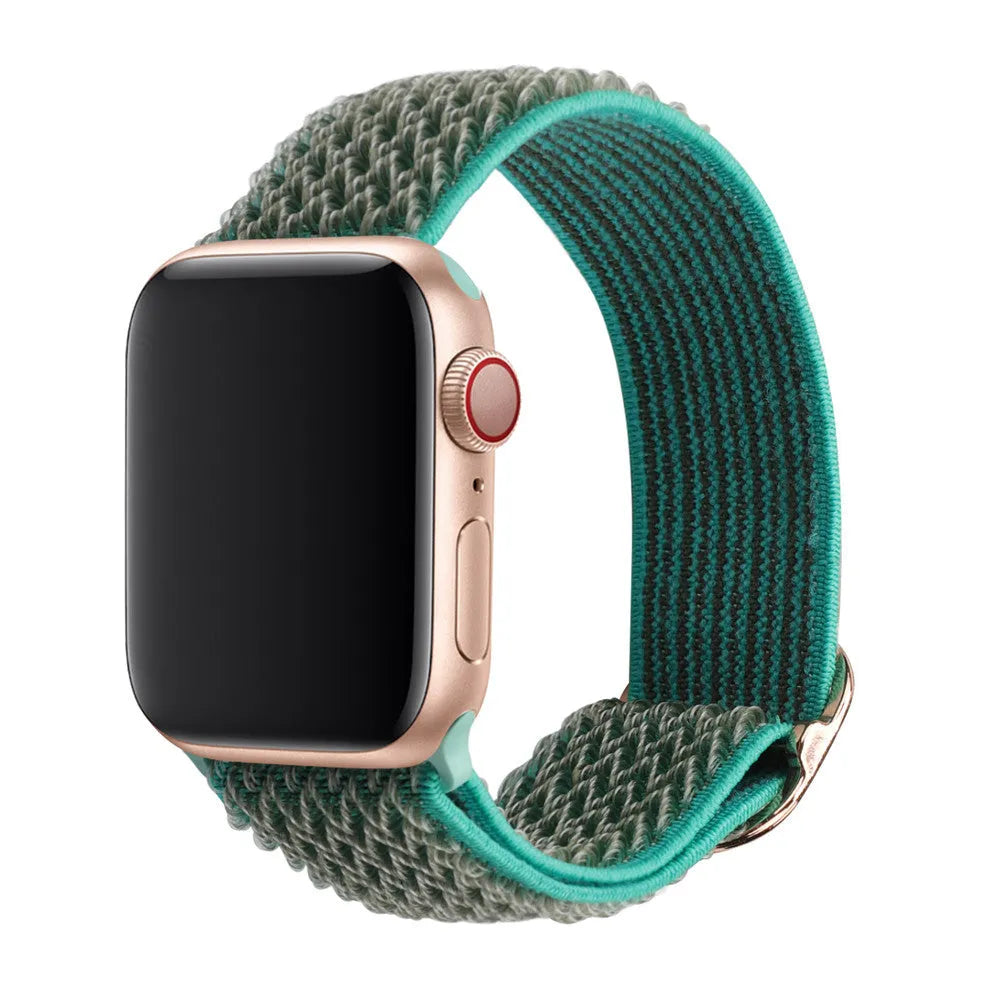 Braided elastic nylon wrist strap with wave pattern for Apple Watch in spearmint ice colour.