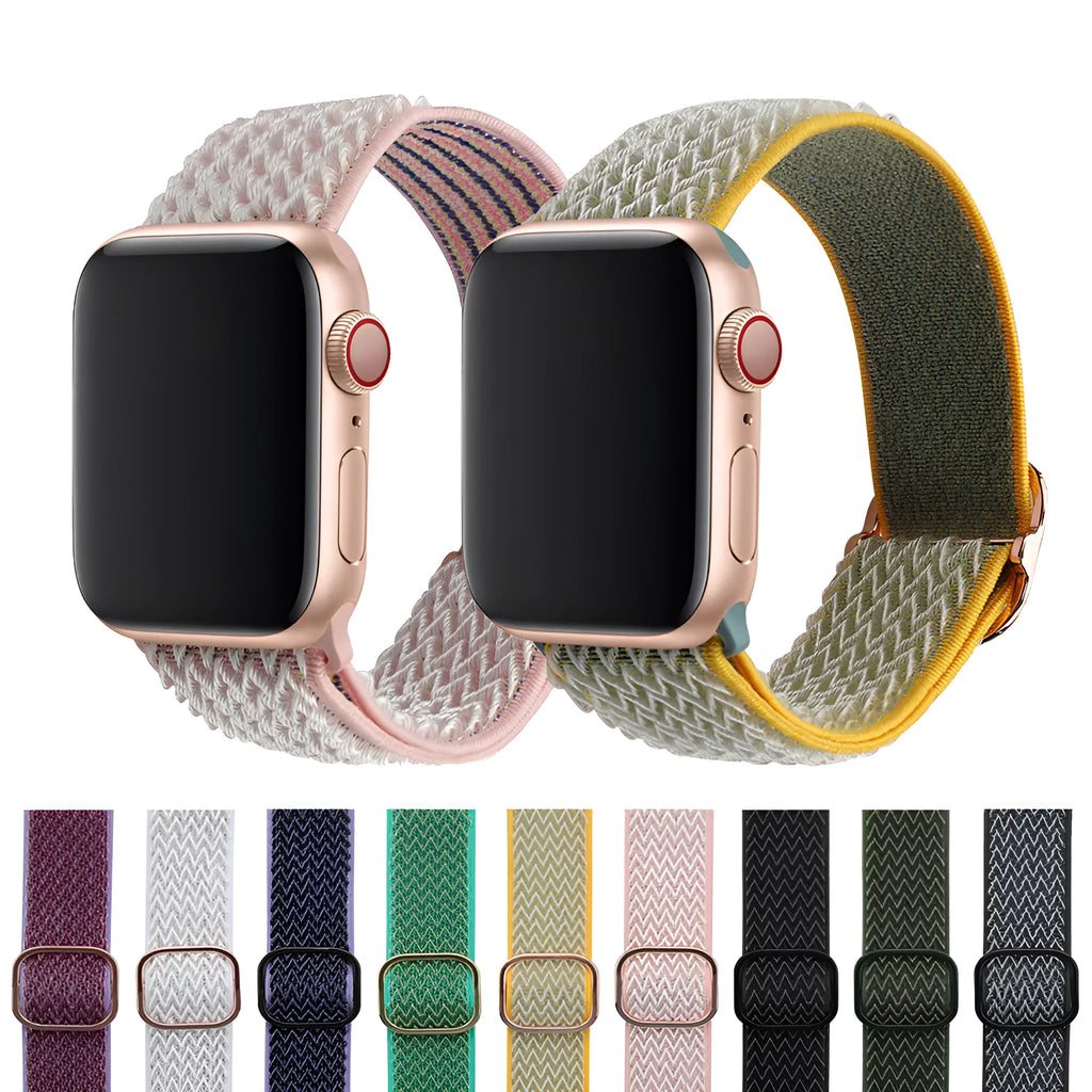 Braided elastic nylon wrist strap with wave pattern for Apple Watch in spearmint ice colour.