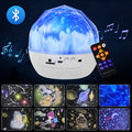 Cartoon-style Bluetooth starry sky projector lamp showing constellation projection on ceiling.