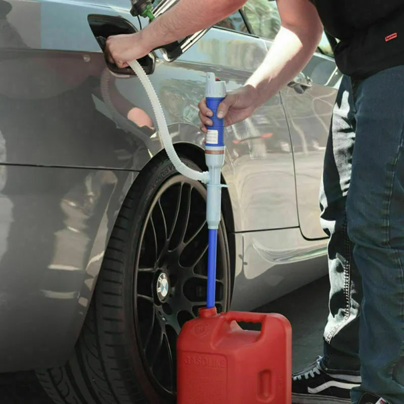 Manual hand pump siphon for fuel transfer with blue or red colour options