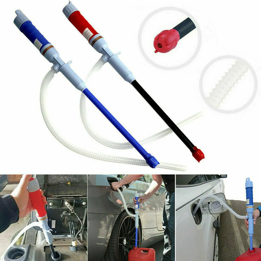 Manual hand pump siphon for fuel transfer with blue or red colour options
