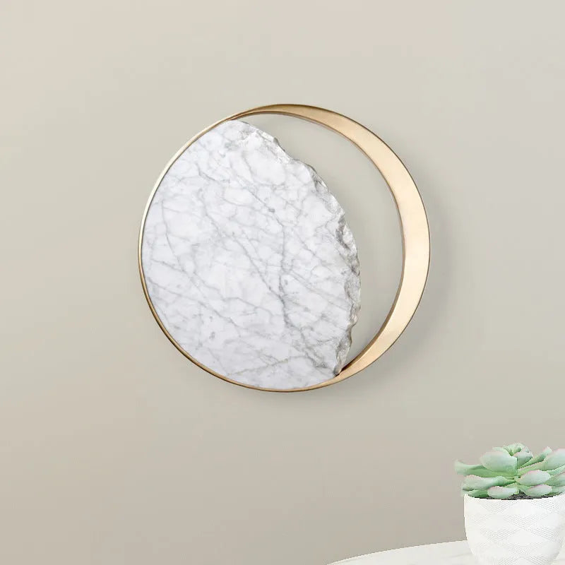 Round marble and copper eclipse design LED wall lamp with 25cm diameter