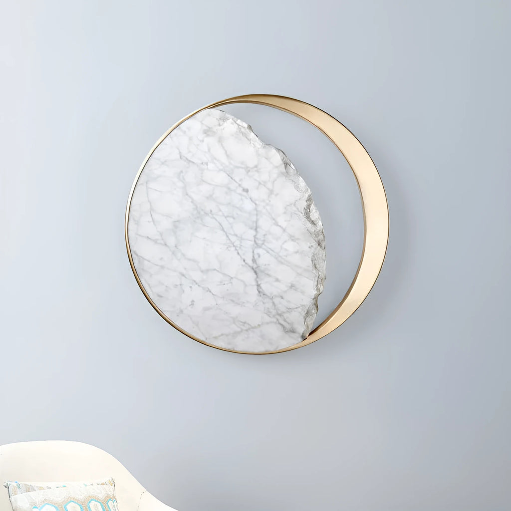 Round marble and copper eclipse design LED wall lamp with 25cm diameter
