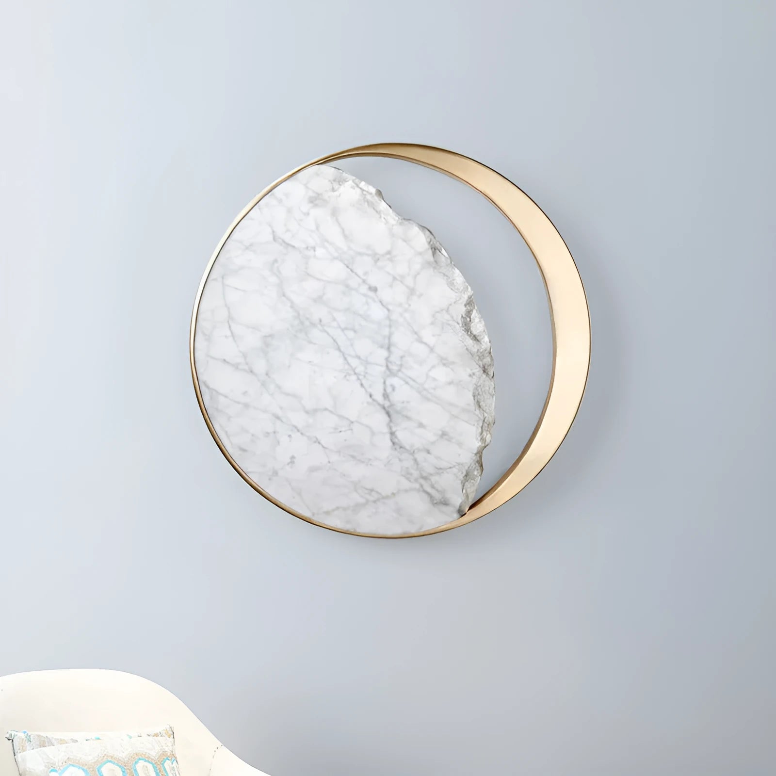Round marble and copper eclipse design LED wall lamp with 25cm diameter