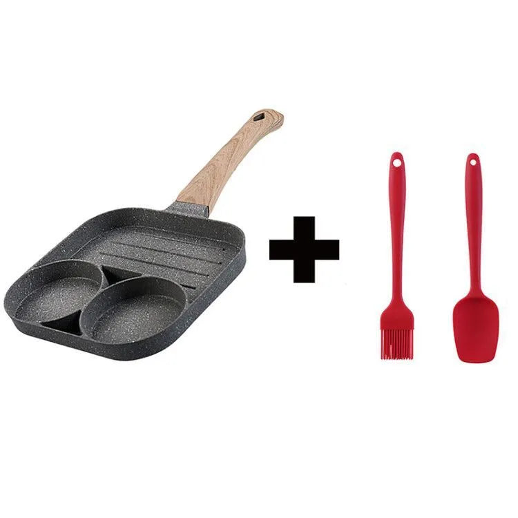 Four-hole non-stick aluminium frying pan for eggs, burgers and pancakes on a kitchen hob