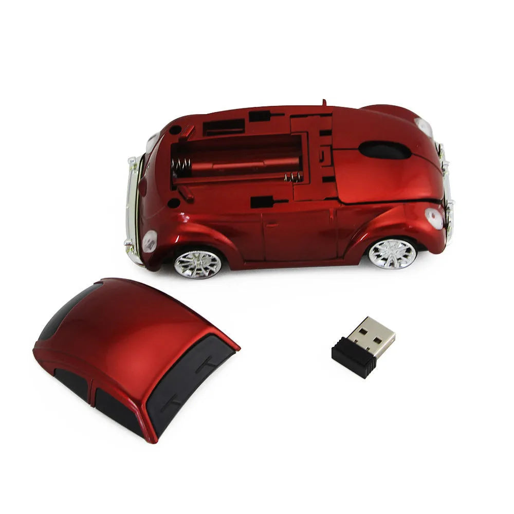 Wireless optical car mouse in black, blue, red, and yellow colours with 2.4g connectivity