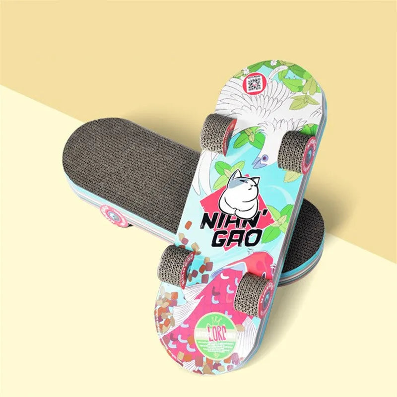 Rice Cake skateboard cat scratching board made of corrugated paper in picture colour for small cats