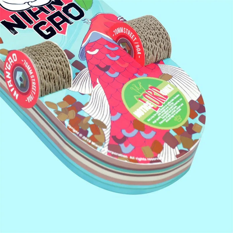Rice Cake skateboard cat scratching board made of corrugated paper in picture colour for small cats