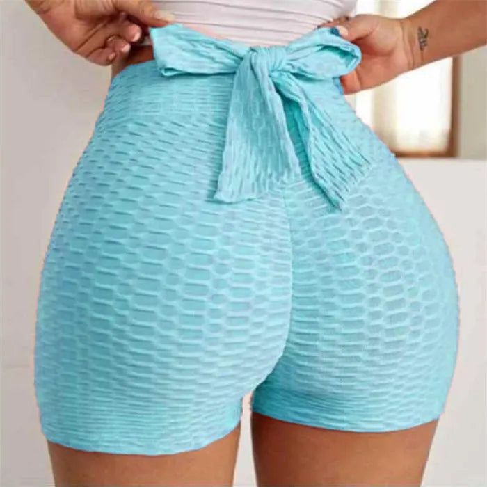 Womens jacquard yoga bubble pants sports shorts in polyester spandex, available in multiple colours including black and grey