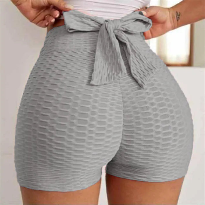 Womens jacquard yoga bubble pants sports shorts in polyester spandex, available in multiple colours including black and grey