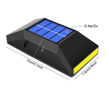 Solar-powered LED outdoor wall light with six LEDs and waterproof construction