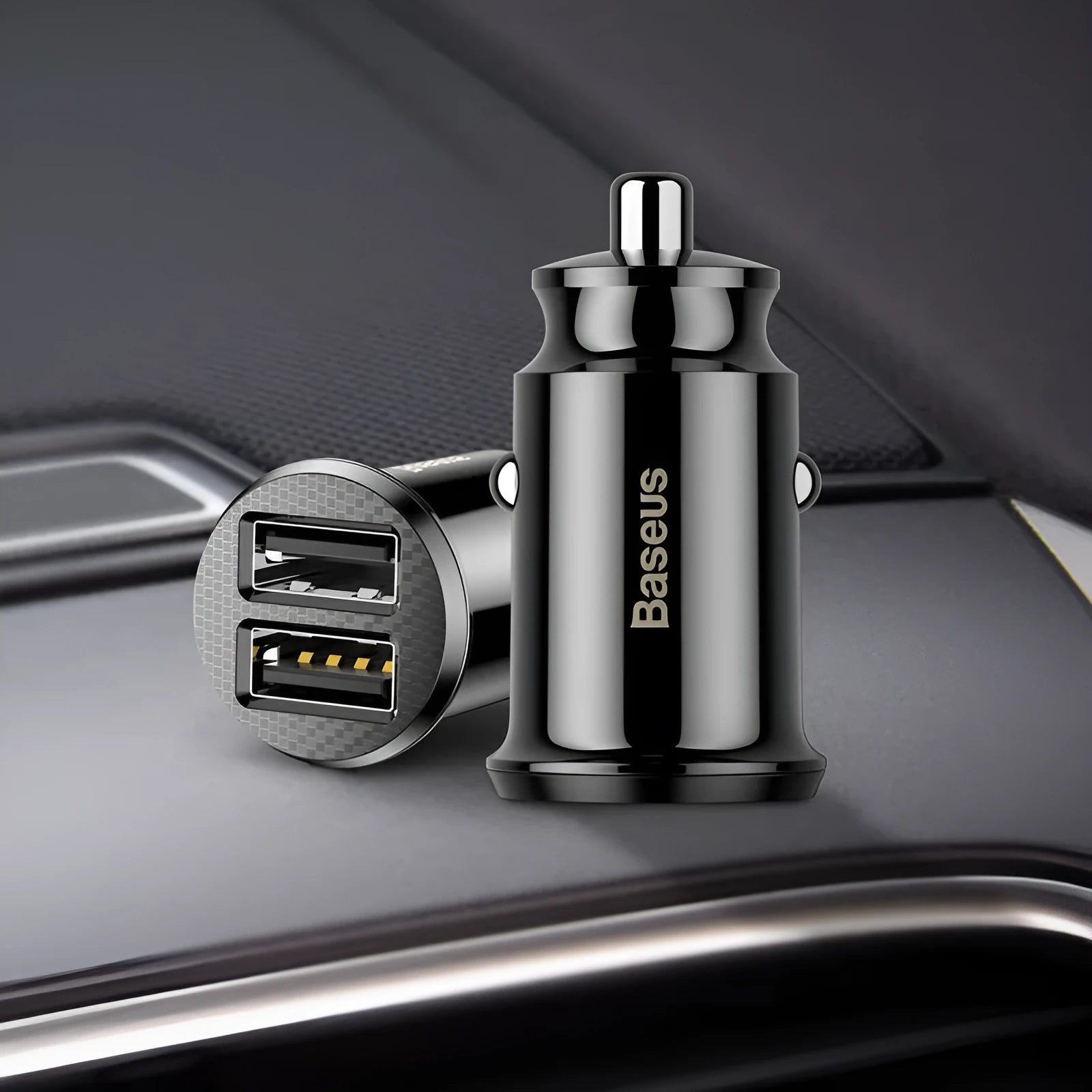 Millet car charger mini USB fast charge 2.1A LED indicator black white