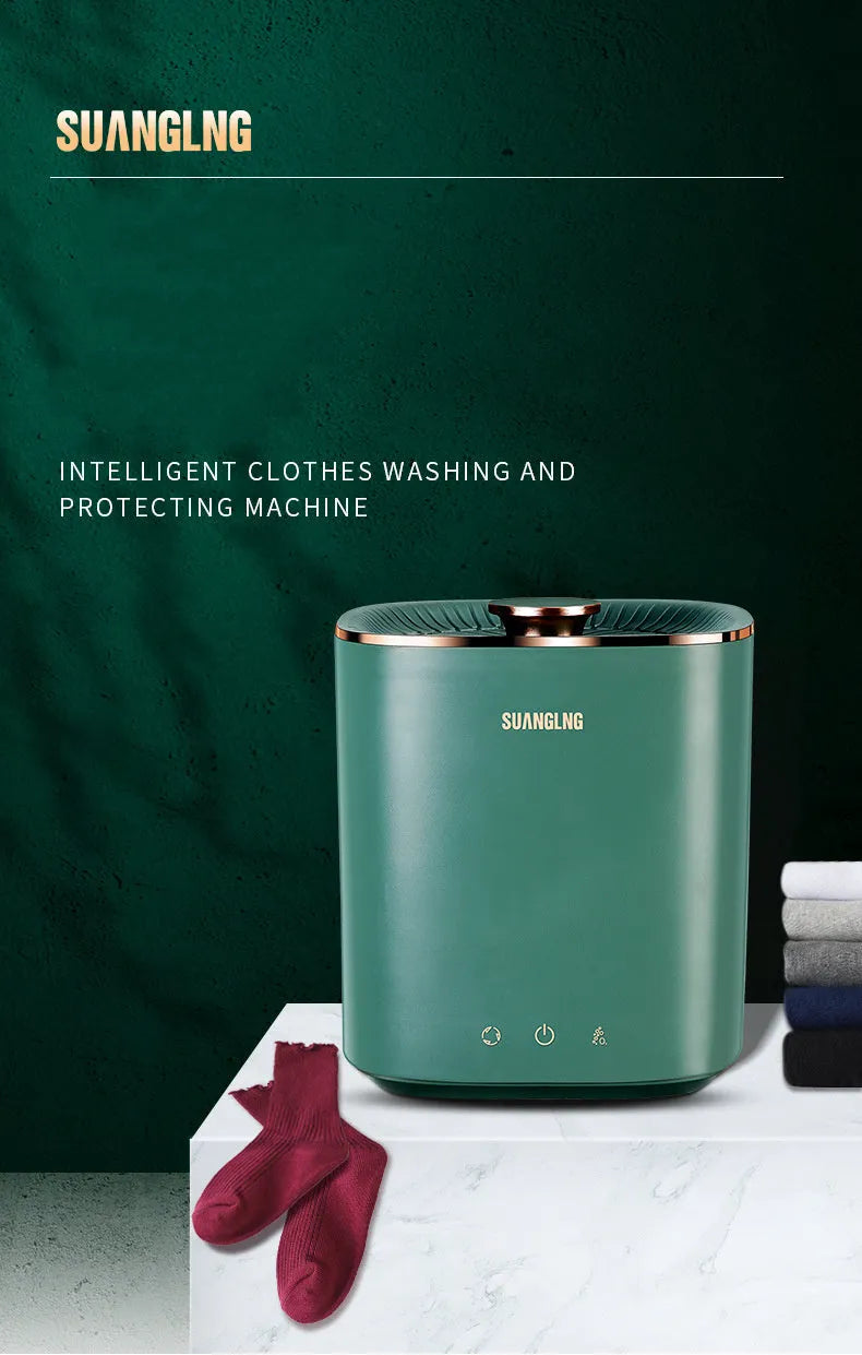 Green mini portable washing machine for underwear and socks with ozone sterilisation feature