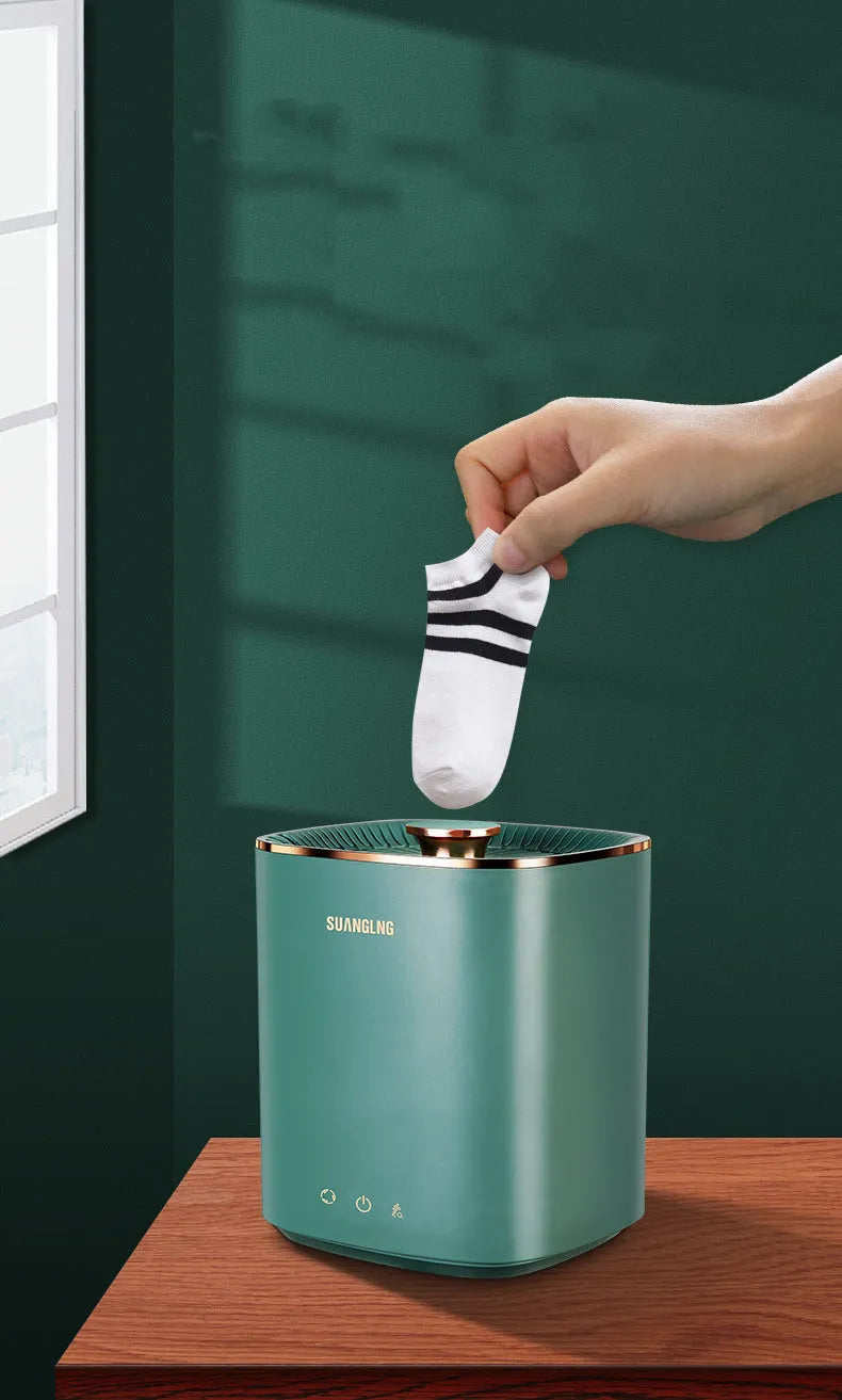 Green mini portable washing machine for underwear and socks with ozone sterilisation feature