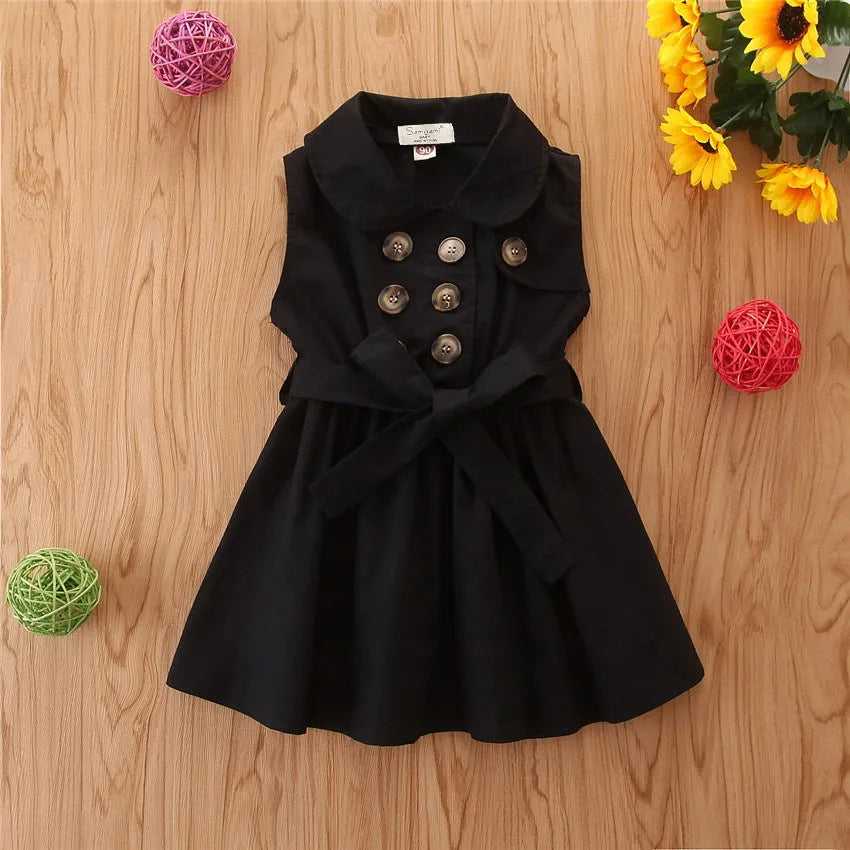Toddler girl in sleeveless cotton princess dress with A-line design and sash button detail
