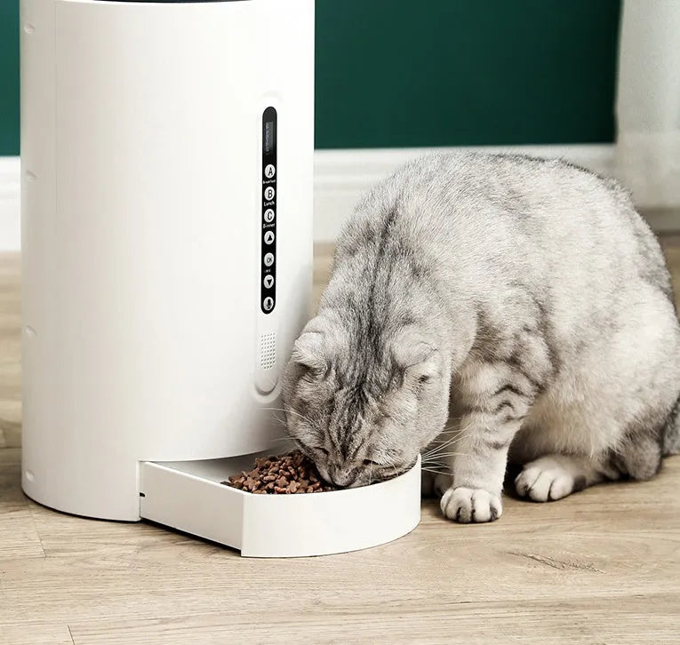 White ABS plastic smart pet feeder with 4.6L capacity and automatic timing function