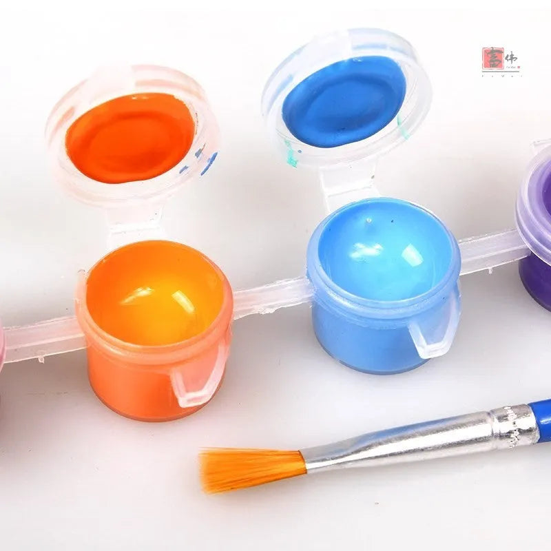 Children's gouache painting set showing 50 drawing boards, 8 rows of paint, pens, and a palette.