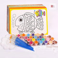 Children's gouache painting set showing 50 drawing boards, 8 rows of paint, pens, and a palette.