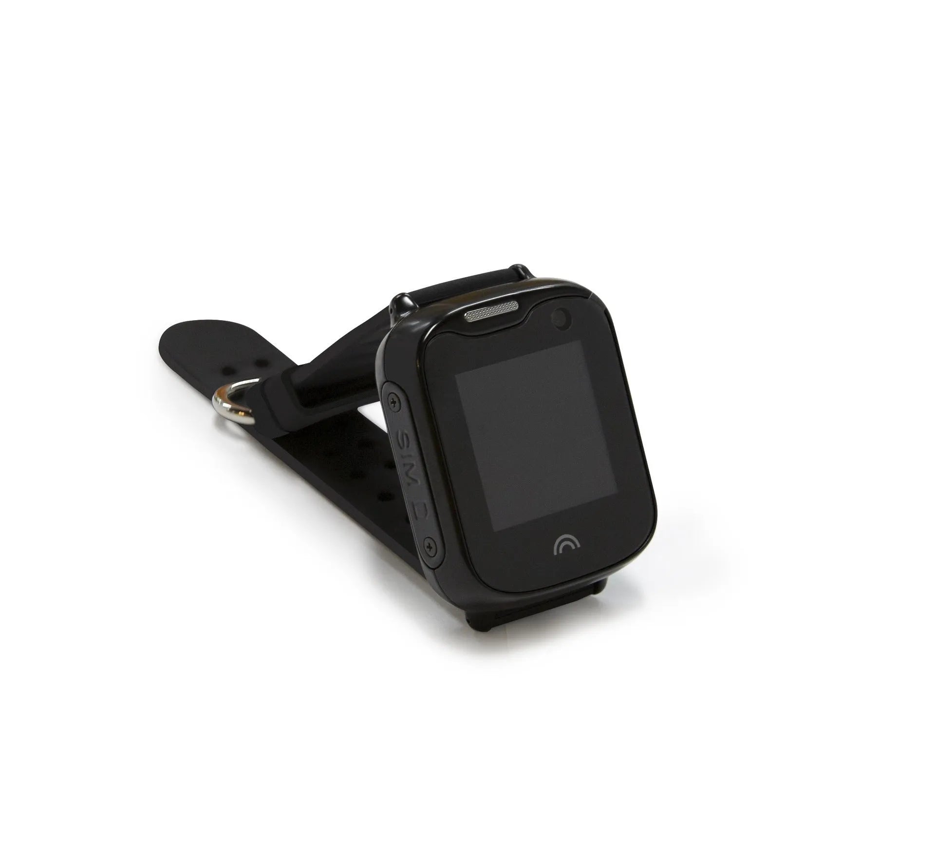 Children's waterproof smart watch with touch screen and silicone strap in black, blue, or pink.