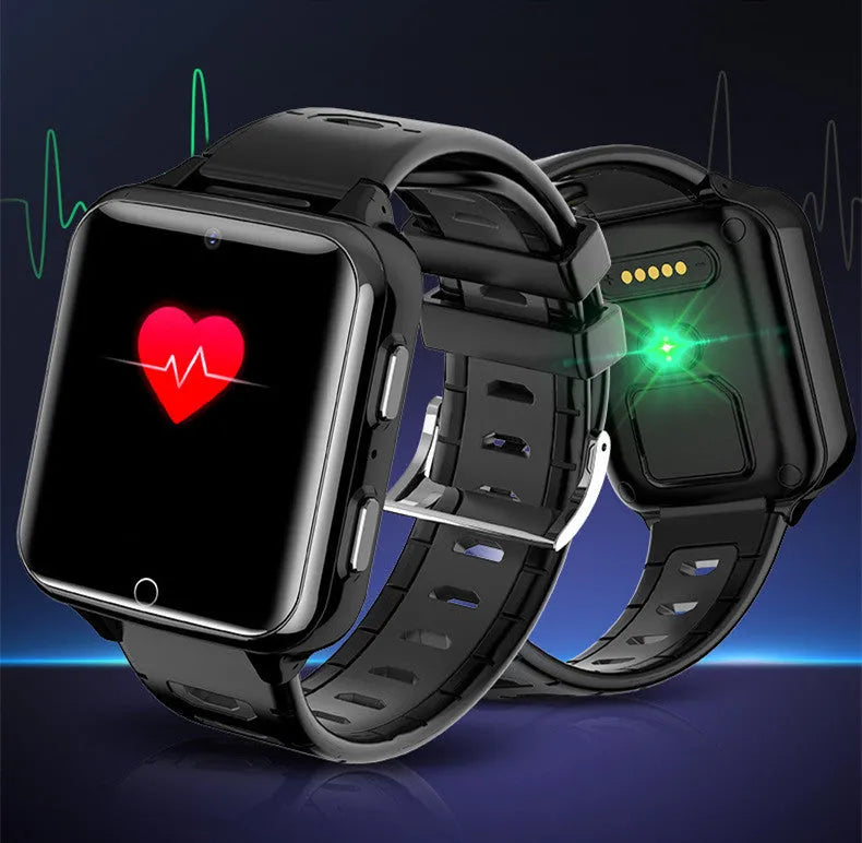 Children's smart sports watch with touchscreen, camera, and coloured silicone strap.