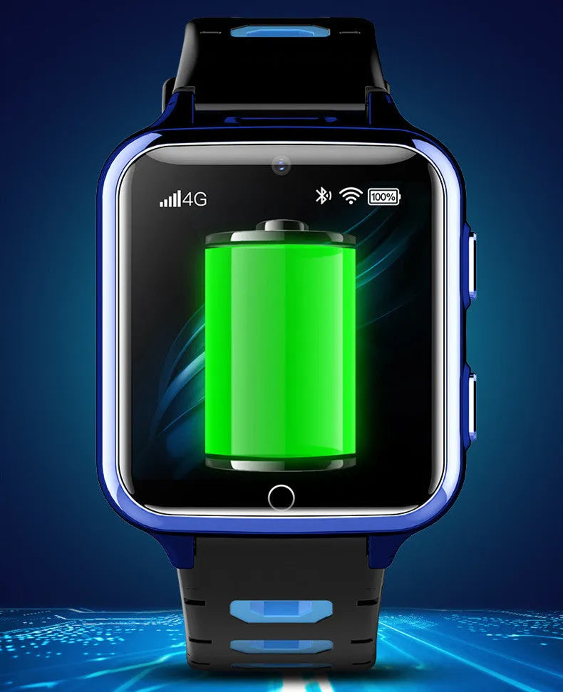 Children's smart sports watch with touchscreen, camera, and coloured silicone strap.