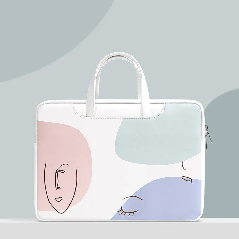 15.6 inch blue waterproof laptop bag with PU leather construction and soft handle