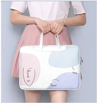 15.6 inch blue waterproof laptop bag with PU leather construction and soft handle