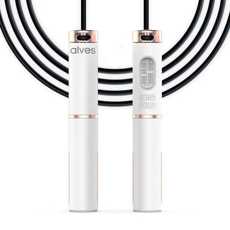 White smart counting jump rope with LCD night vision screen and dual-use cordless ball and wire rope accessories