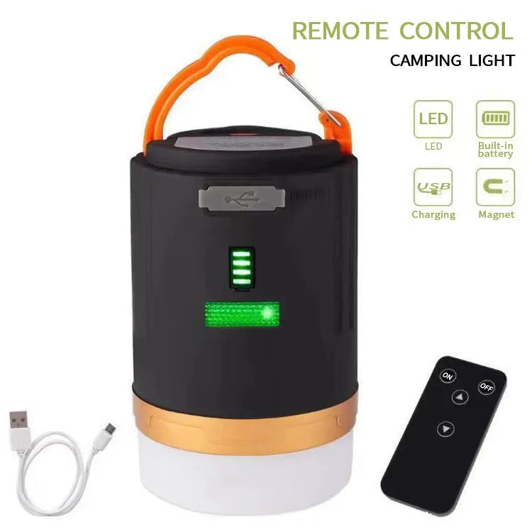Black emergency camping light with remote control for outdoor use