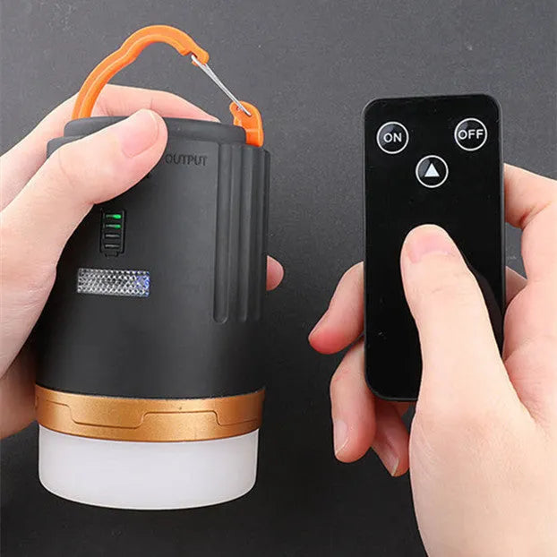 Black emergency camping light with remote control for outdoor use