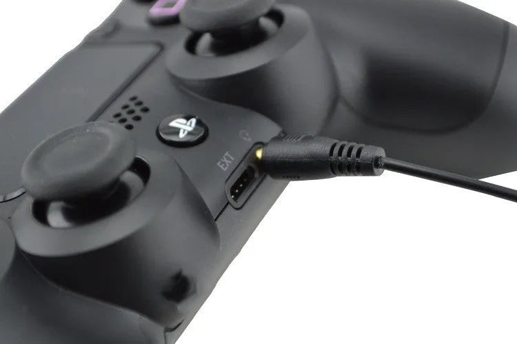 Black PS4 wired gaming headset with 3.5mm audio jack and head-mounted design