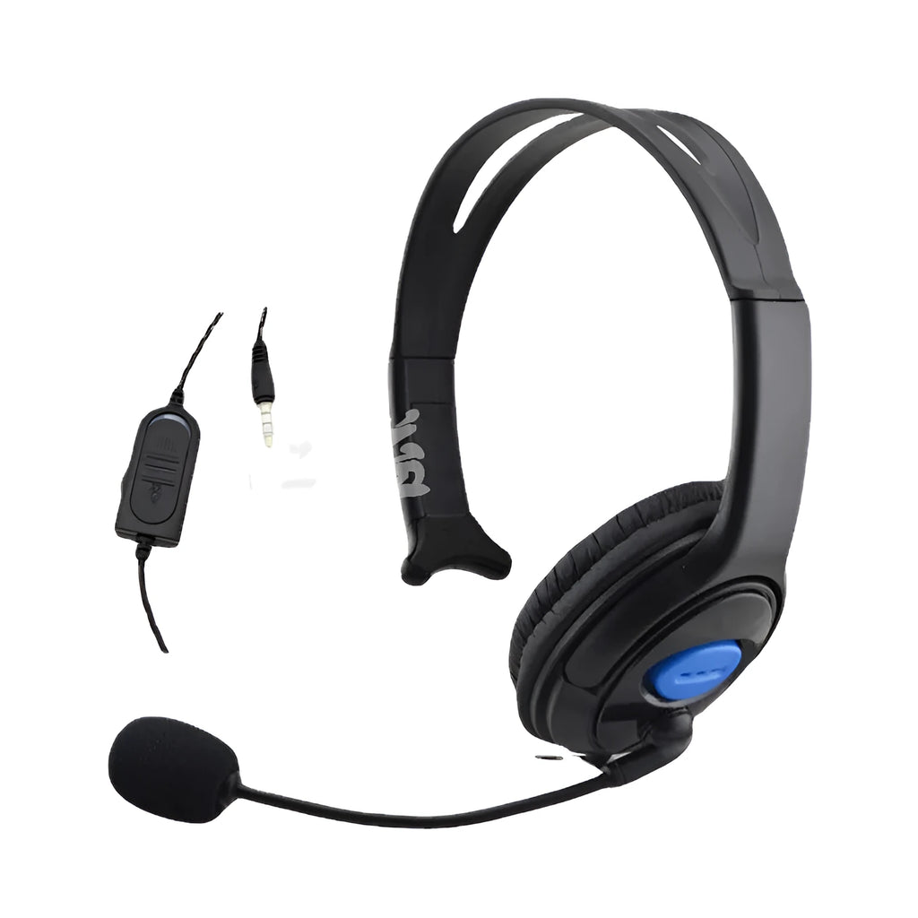 Black PS4 wired gaming headset with 3.5mm audio jack and head-mounted design