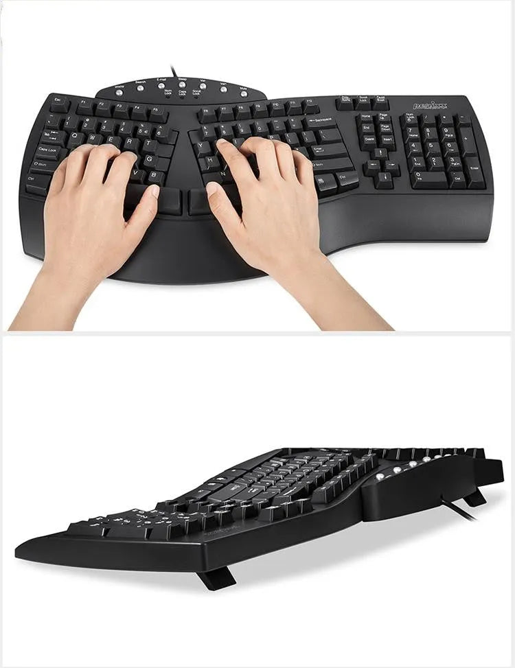 Perixx Periboard-512 ergonomic split keyboard in black and white with adjustable separation