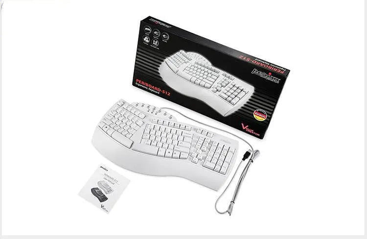 Perixx Periboard-512 ergonomic split keyboard in black and white with adjustable separation