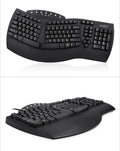 Perixx Periboard-512 ergonomic split keyboard in black and white with adjustable separation