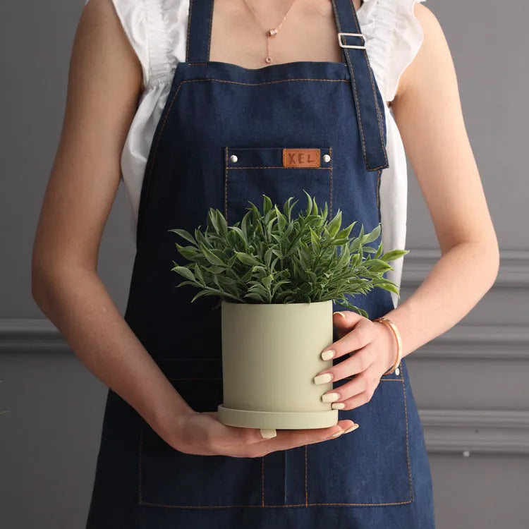Nordic industrial style ceramic succulent planter with drainage hole in cylindrical shape