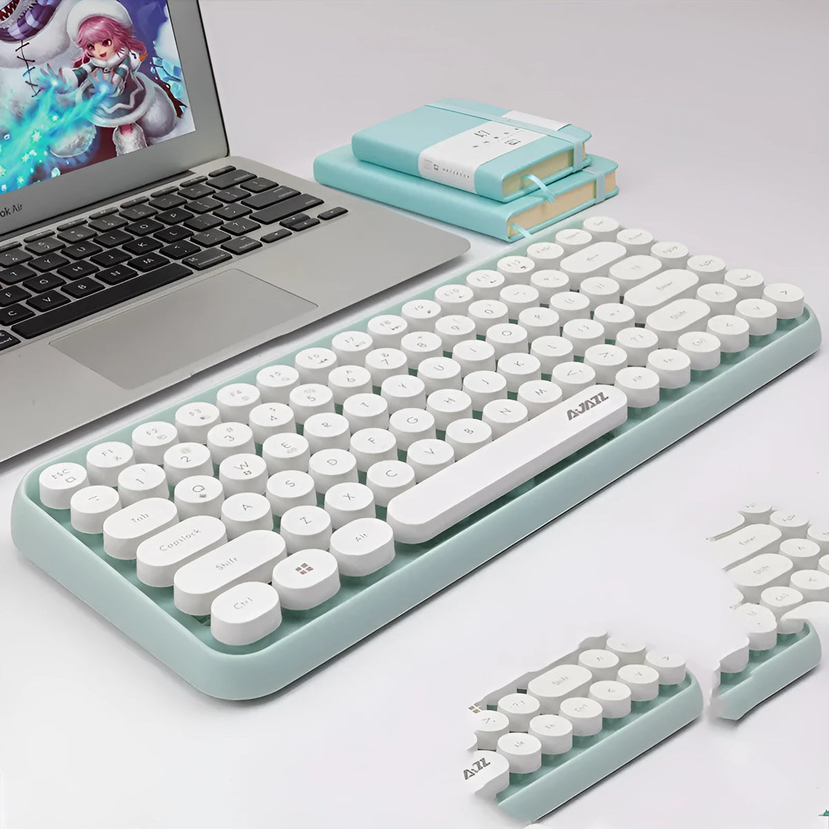 Macaron Wireless Bluetooth Keyboard in Cherry Blossom Powder with 84 key layout