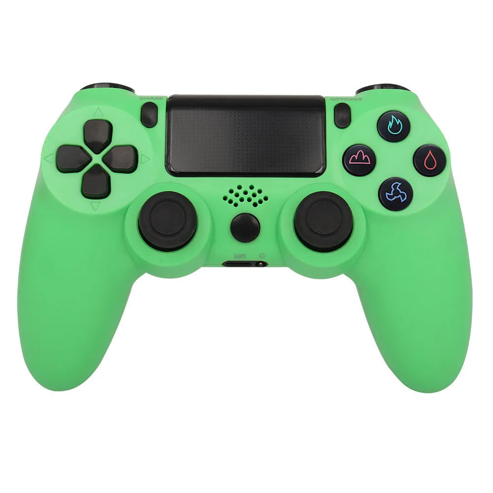 PS4 video game controller in starry sky pattern and wood grain finish options.