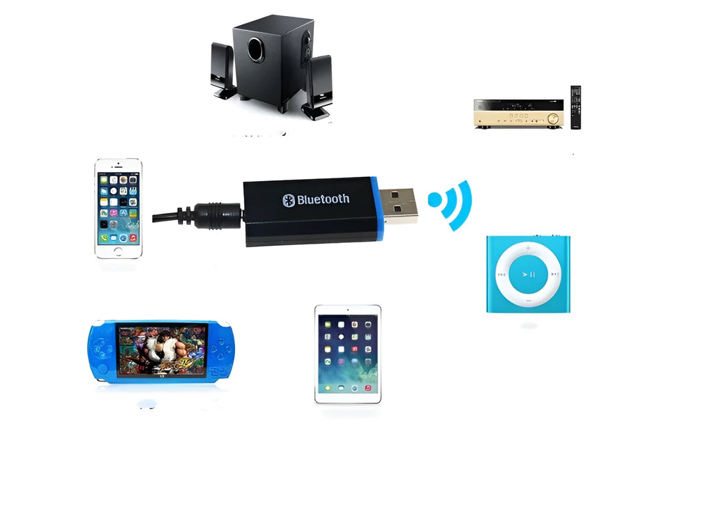 Black Bluetooth audio receiver for car stereo with plug-and-play 5.0 connectivity